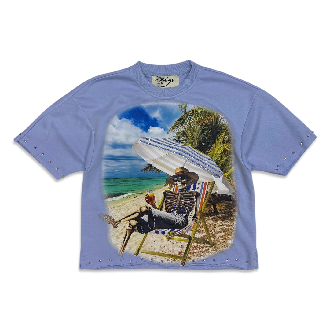 BKYS Heaven Made Skeleton Beach Cropped Tee (Light Blue)