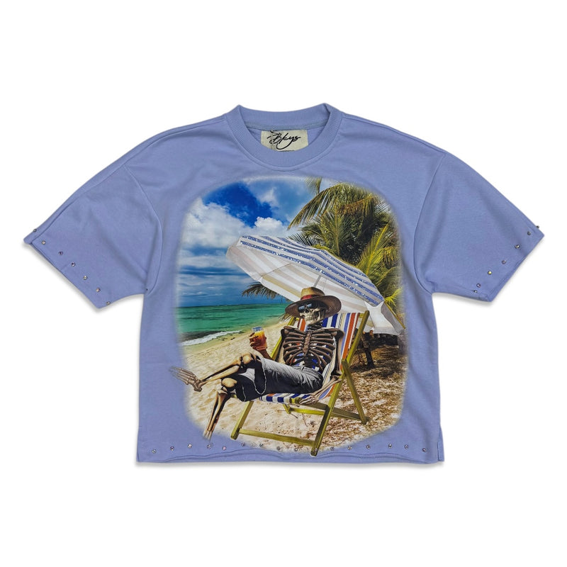 BKYS Heaven Made Skeleton Beach Cropped Tee (Light Blue)