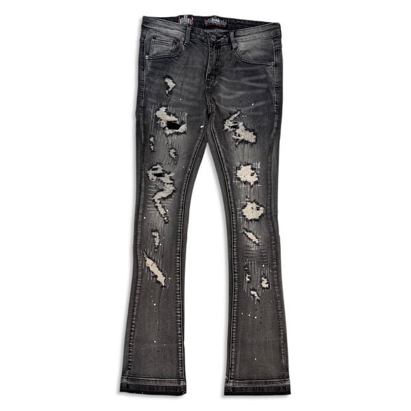 Denimicity Men's Distressed Stacked Flare Jeans – Dark Gray