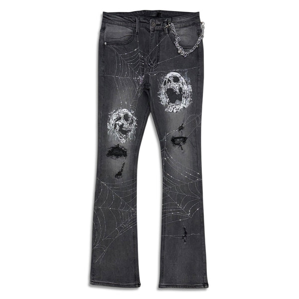 KDNK Men's Spider Web Stacked Jeans – Grey Wash