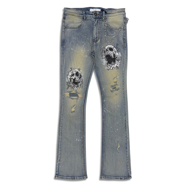 KDNK Men's Spider Web Stacked Jeans – Blue wash
