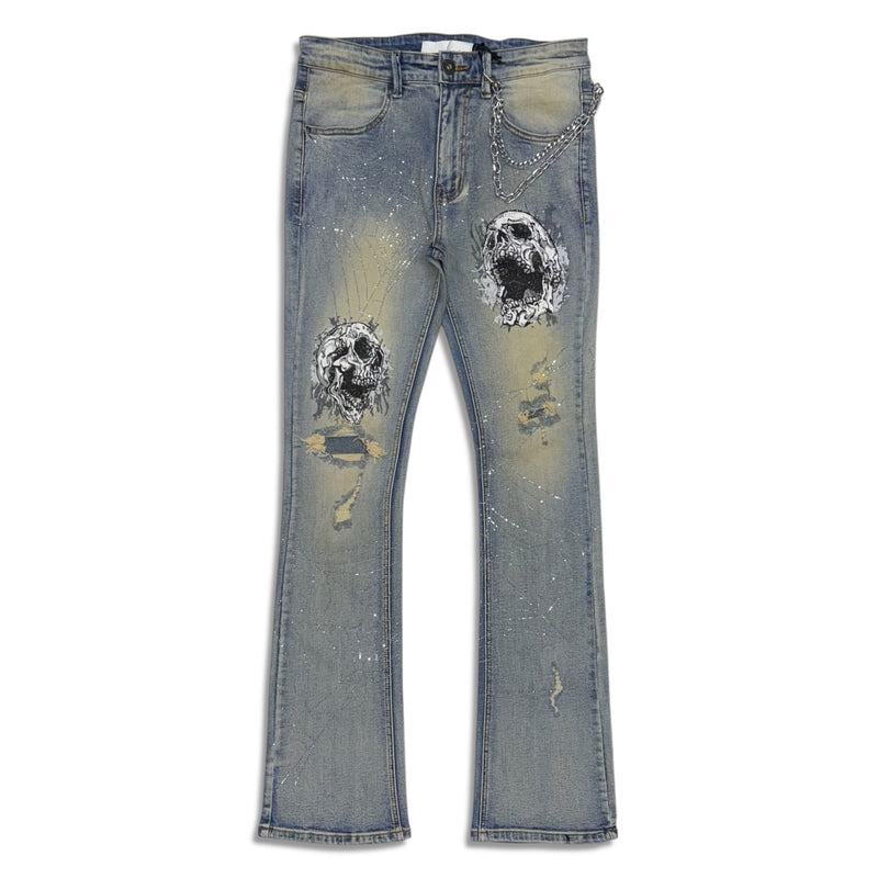 KDNK Men's Spider Web Stacked Jeans – Blue wash