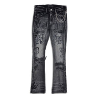 KDNK Men’s Stacked Jeans – Black Wash Letter Print