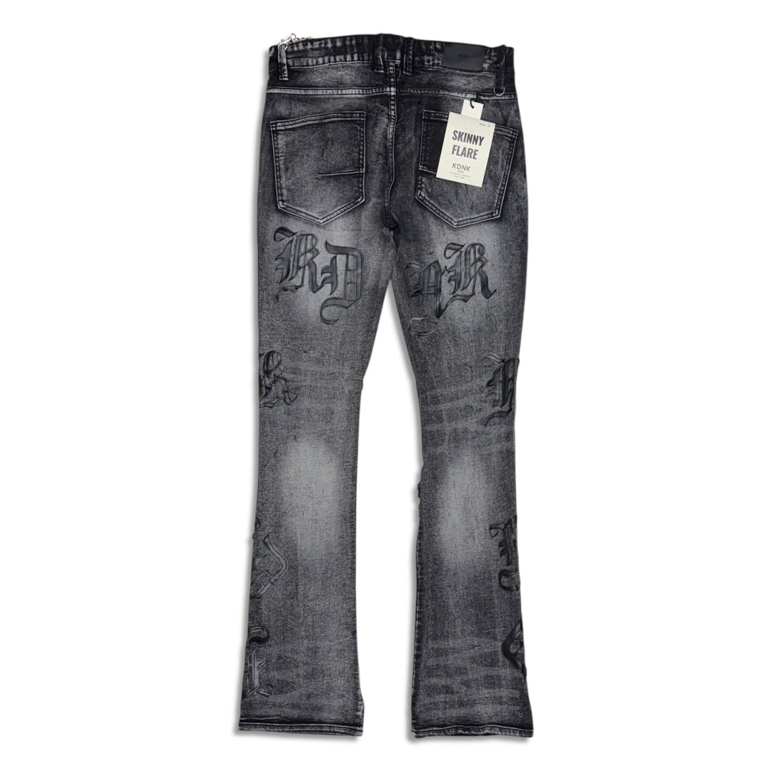 KDNK Men’s Stacked Jeans – Black Wash Letter Print