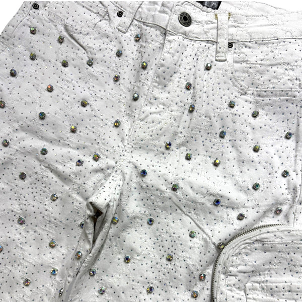 Vicious Denim Men's Embellished cargo shorts - Pure white