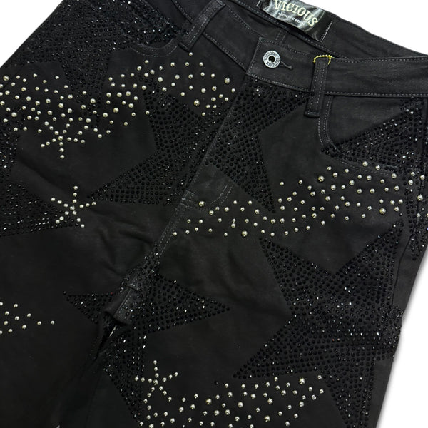 Vicious Denim Men's Embellished Rhinestone denim shorts - Black