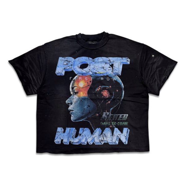 First Row Men's post human cropped tee black