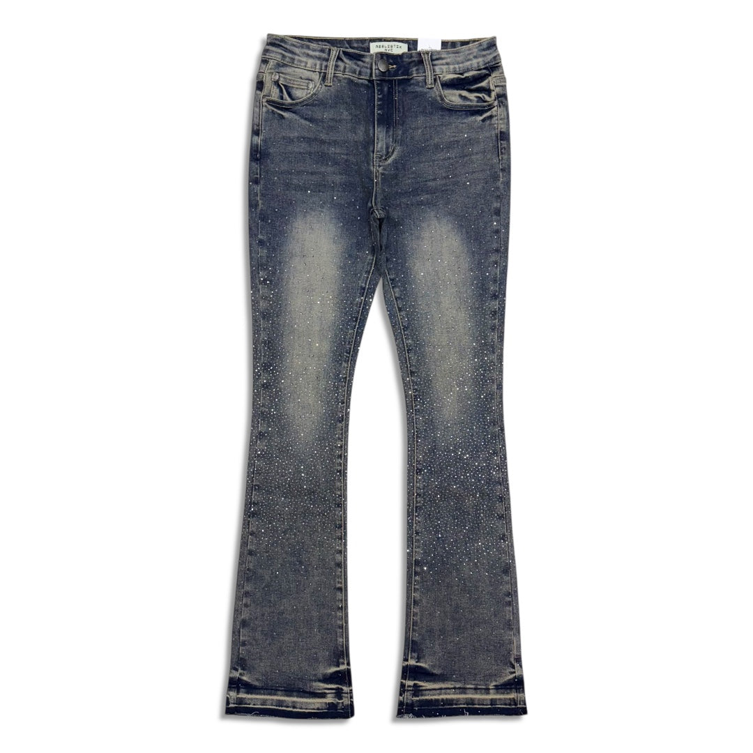 Reelistik NYC Men's Rhinestone Stacked Jeans – Tan Blue (RST-1203)