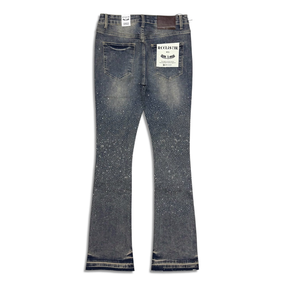 Reelistik NYC Men's Rhinestone Stacked Jeans – Tan Blue (RST-1203)