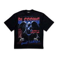 G West Men's Blessing Rhinestone Graphic Tee Black/Red/Royal blue