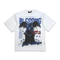 G West Men's Blessing Rhinestone Graphic tee White/Red/Royal blue