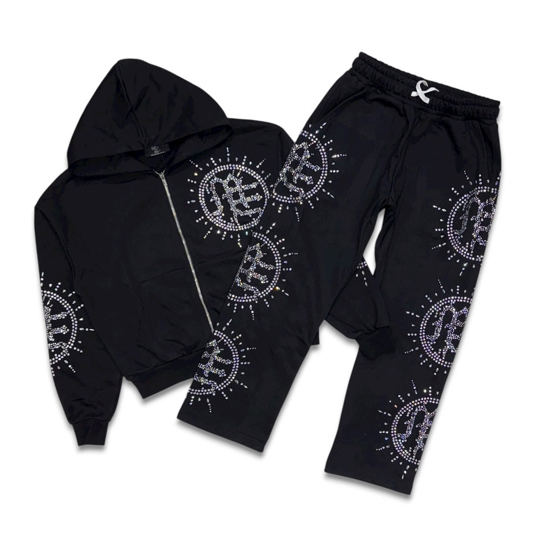Mixed Emotion Eclipse Rhinestone Jogger set Black