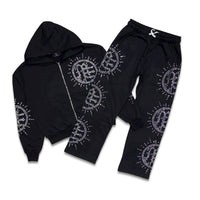 Mixed Emotion Eclipse Rhinestone Jogger set Black