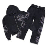 Mixed Emotion Eclipse Rhinestone Jogger set Grey Acid Wash