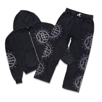 Mixed Emotion Eclipse Rhinestone Jogger set Grey Acid Wash