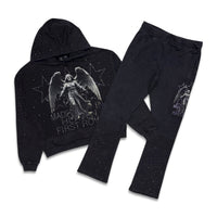 First Row Made In Heaven Shining Angel Stacked Jogger set Black
