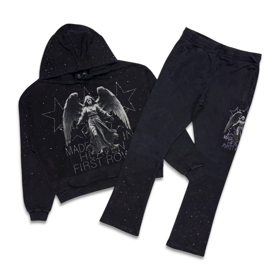 First Row Made In Heaven Shining Angel Stacked Jogger set Black