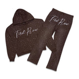 First Row Allover Rhine Stone Stacked Jogger set Dark brown