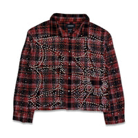 Kindred Men’s Cropped Rhinestone Pearl Flannel Shirt Red