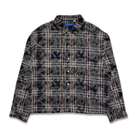 Rebel Denim Cropped Rhinestone Flannel Navy