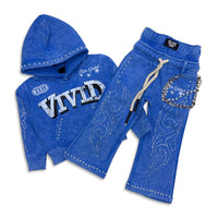 Elite Denim Kids Vivid Premium Heavy Rhinestone Jogger Set Light Blue