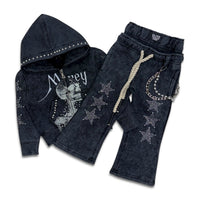 Elite Denim Kids Vivid Premium Heavy Rhinestone Jogger Set Black