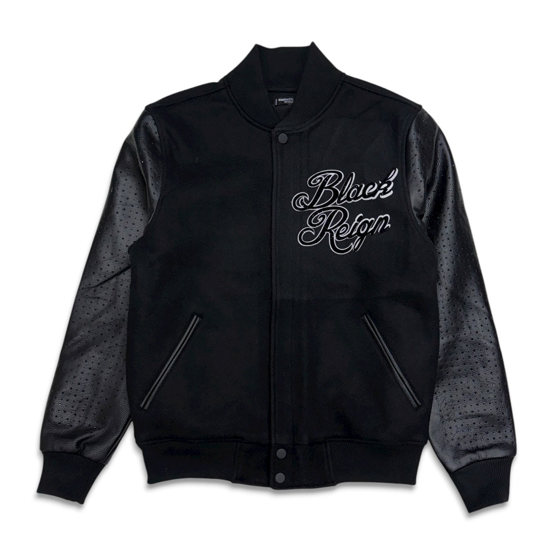Roku Studio Reign Varsity Rhinestone Jacket Black