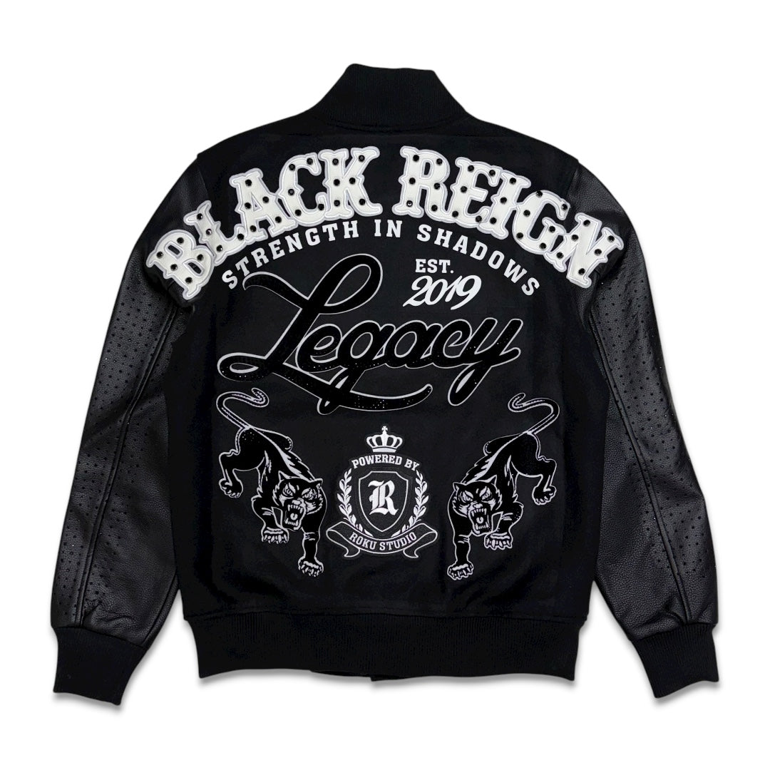 Roku Studio Reign Varsity Rhinestone Jacket Black