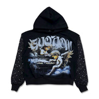 Mixed Emotion Fallen Angels Rhinestone Hoodie Black
