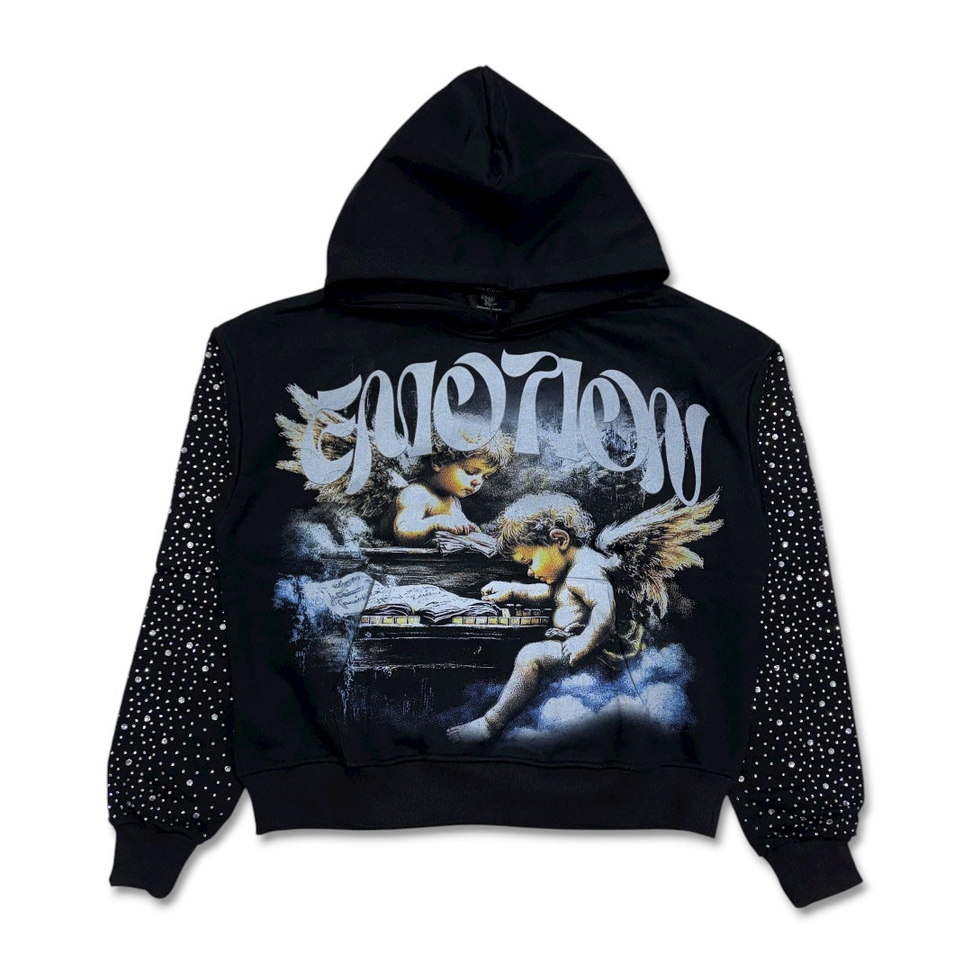 Mixed Emotion Fallen Angels Rhinestone Hoodie Black