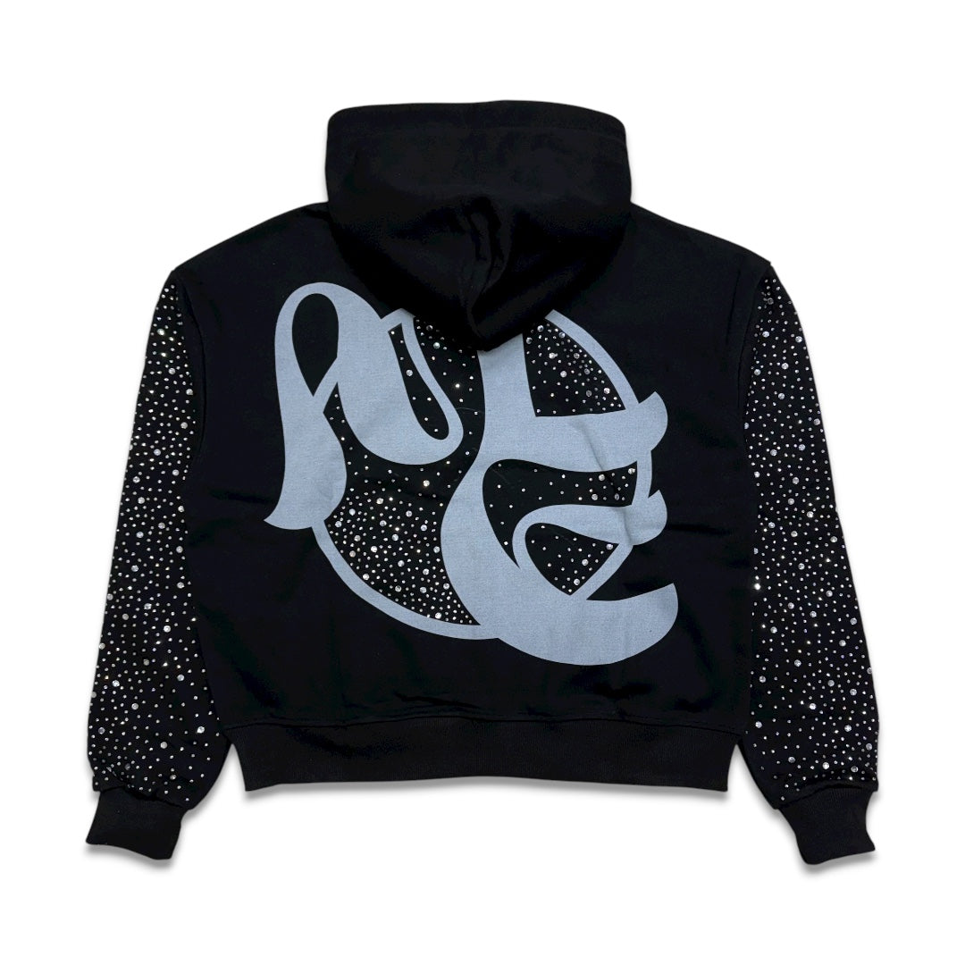 Mixed Emotion Fallen Angels Rhinestone Hoodie Black