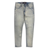 Denimicity Men's Rhinestone Skinny Jeans Bleached Vintage Wash