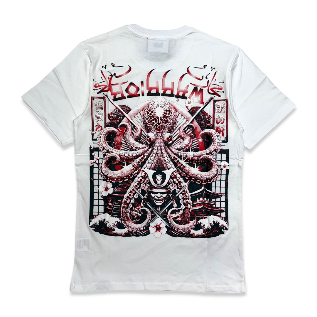 Denimicity Men's warrior of the seas stoned out Rhinestone tee White/Red