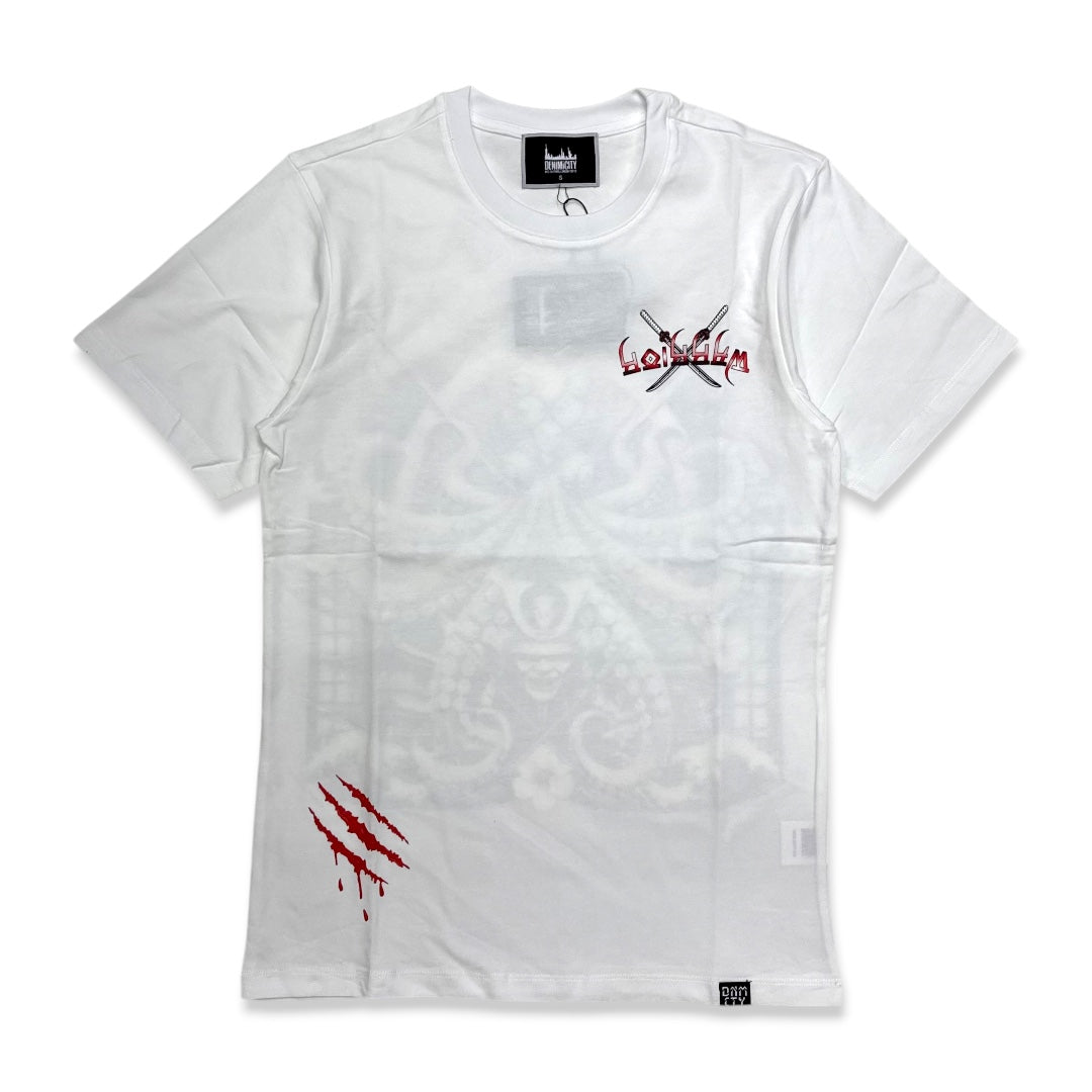 Denimicity Men's warrior of the seas stoned out Rhinestone tee White/Red