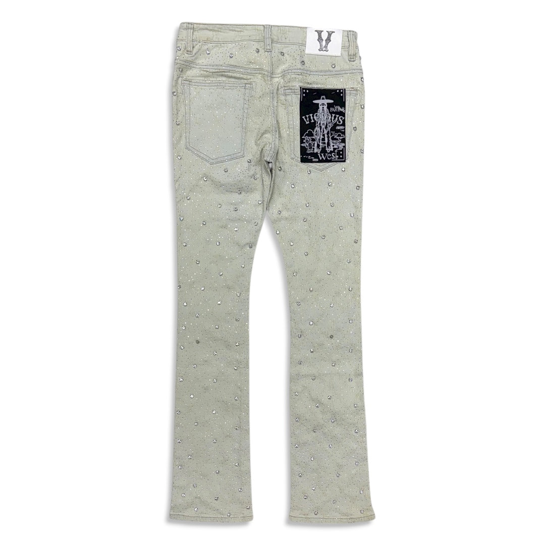 Vicious Denim Men's Stacked Embellished Jeans - Natural