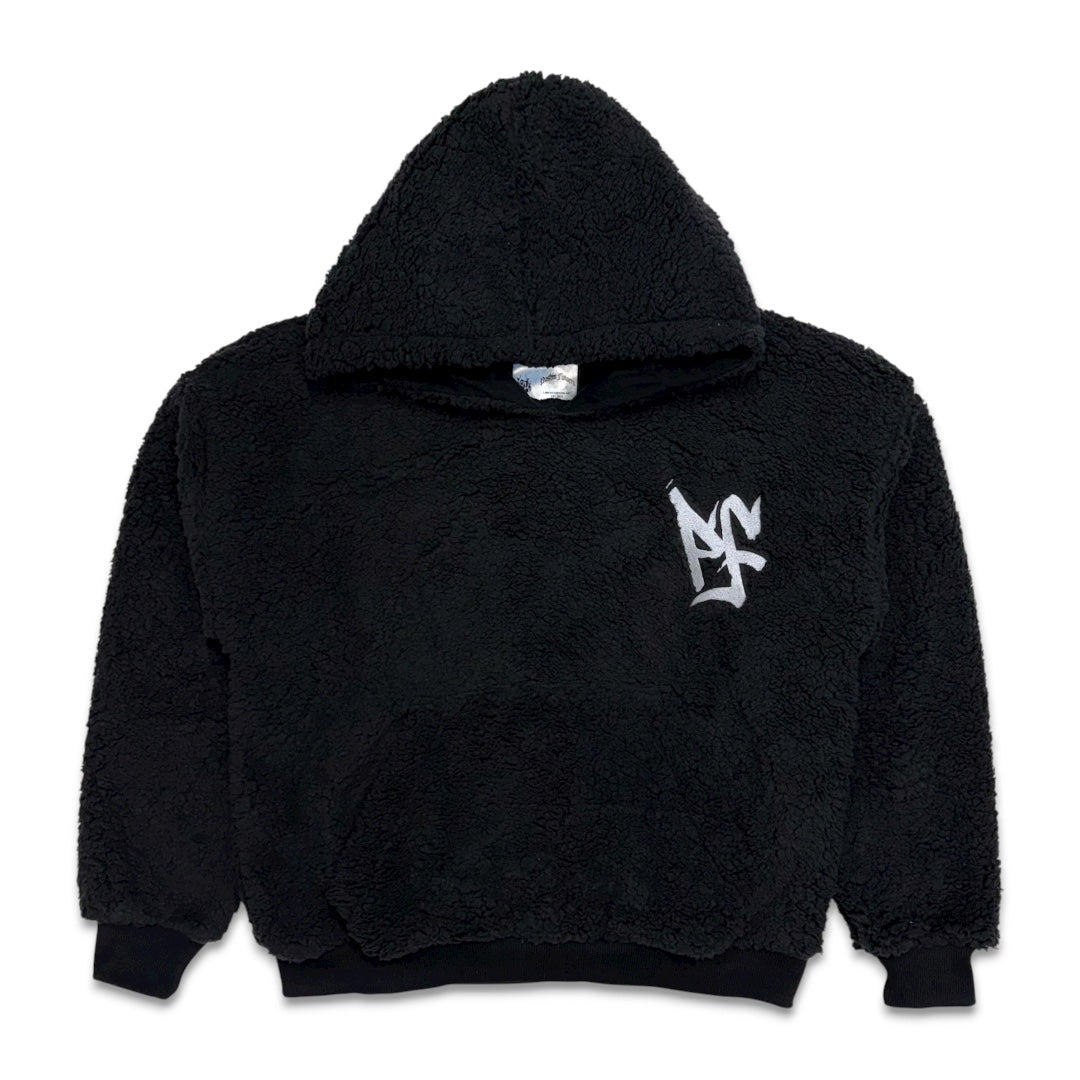 Pushin Flowers Faux Shearling Fleece Hoodie Black