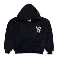 Pushin Flowers Faux Shearling Fleece Hoodie Black