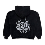 Pushin Flowers Faux Shearling Fleece Hoodie Black