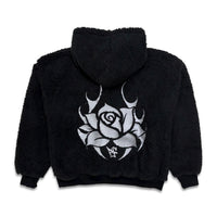 Pushin Flowers Faux Shearling Fleece Hoodie Black