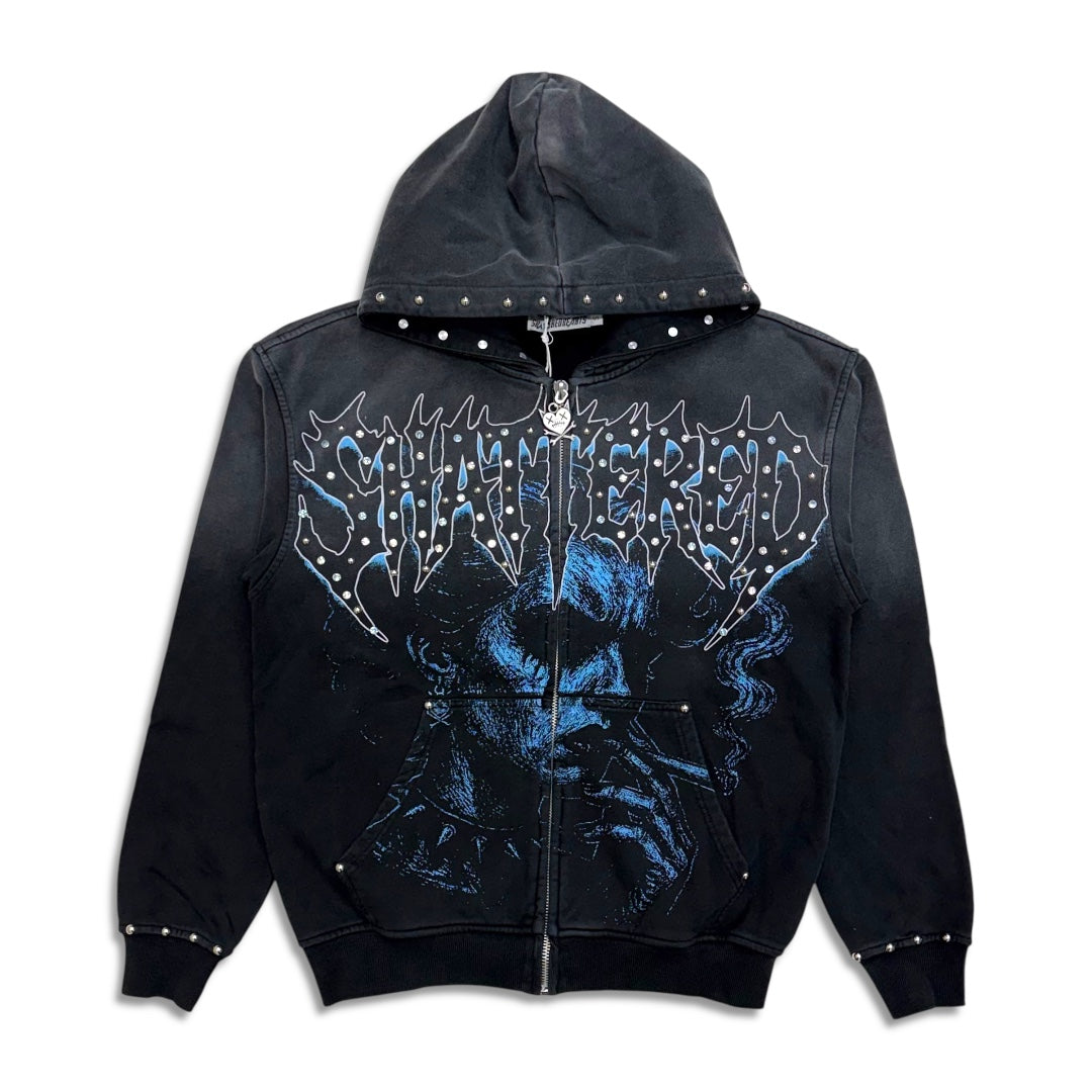 Shattered Hearts Anxiety Hoodie Black Blue