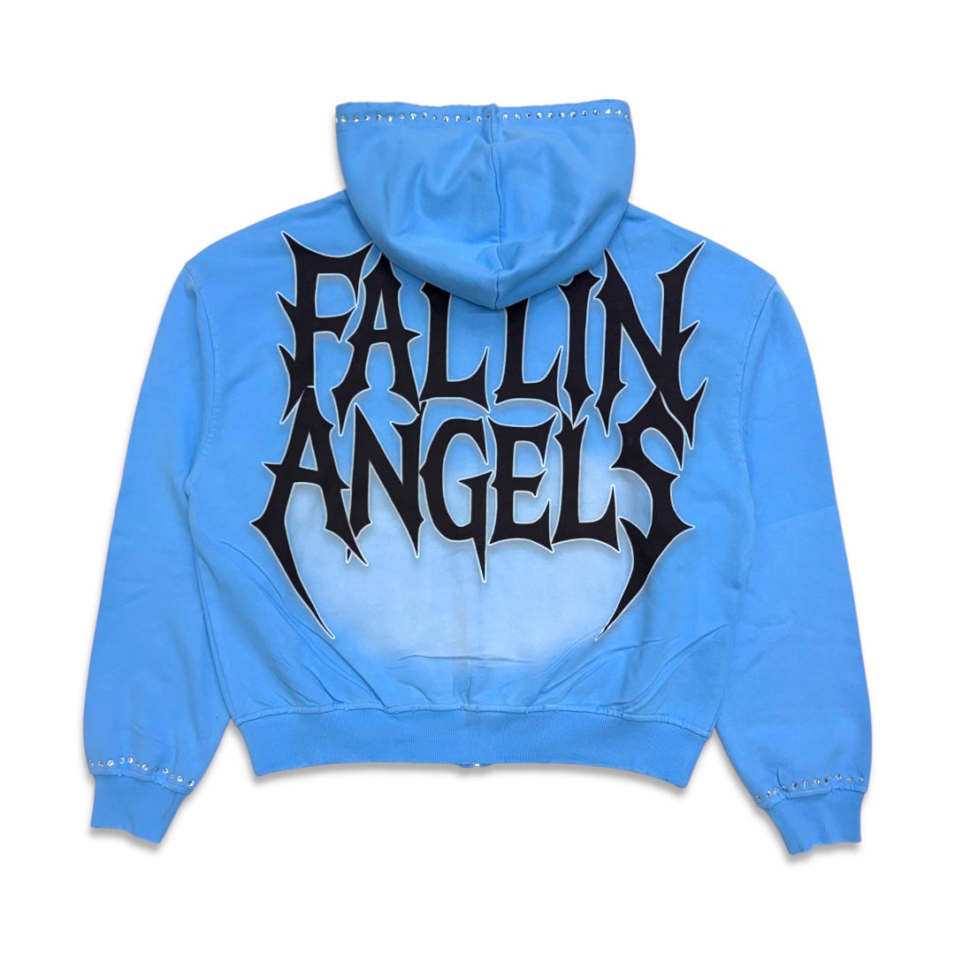 Shattered Hearts On The Clouds Rhinestone Hoodie Blue