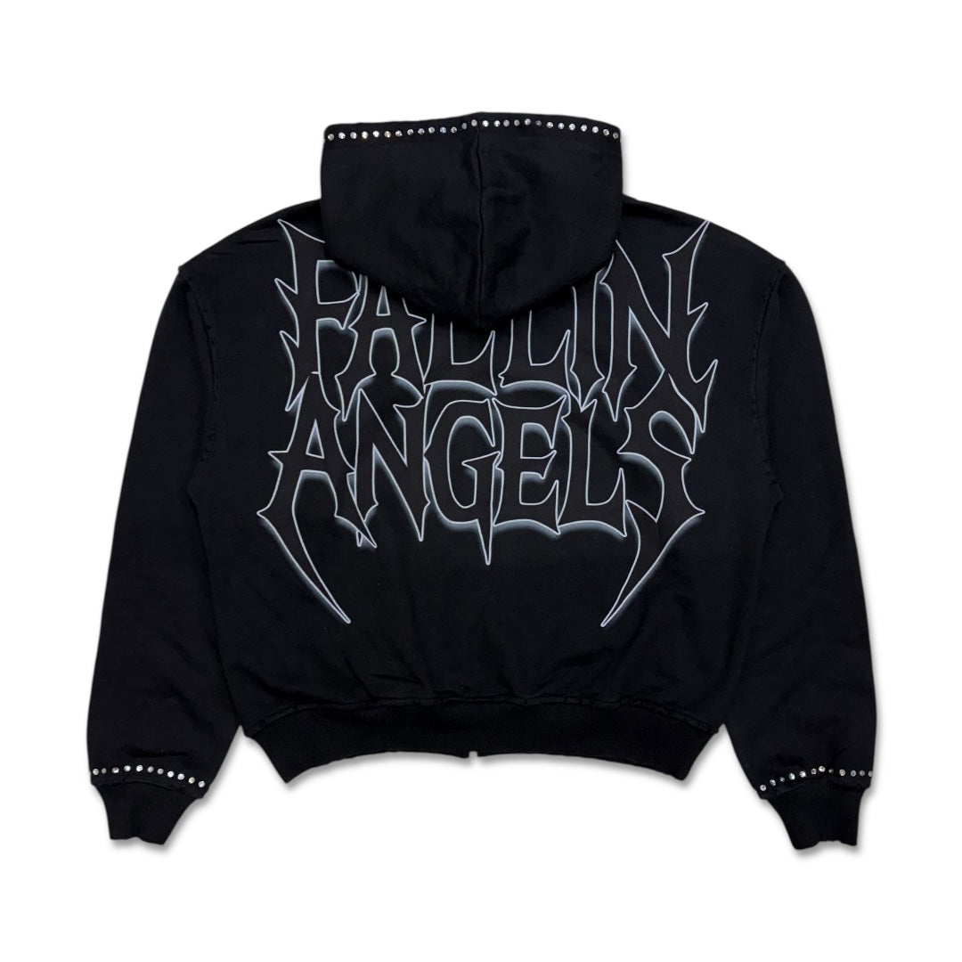 Shattered Hearts On The Clouds Rhinestone Hoodie Black Red