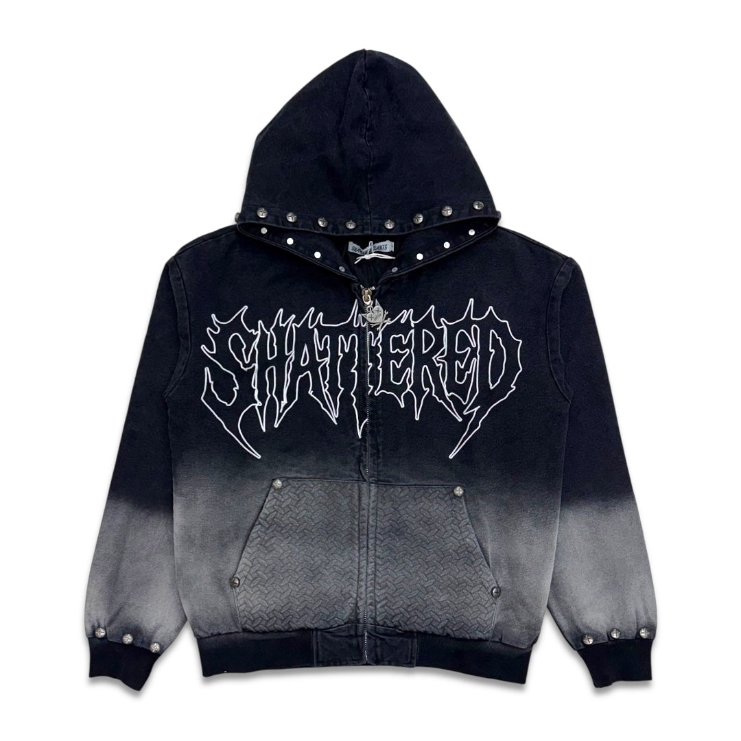 Shattered Hearts Work Jacket Studded Hoodie Black