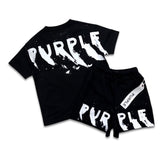 Purple Brand Kids Painted Wordmark Short Set Black