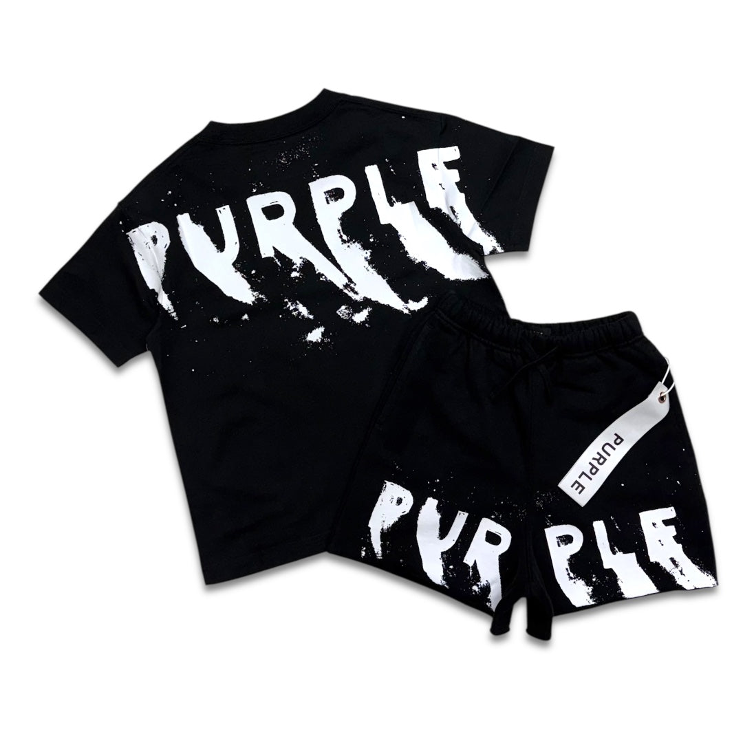 Purple Brand Kids Painted Wordmark Short Set Black