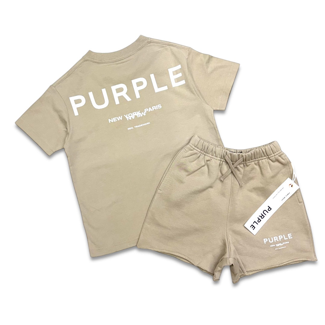 Purple Brand Kids Cities Short Set Plaza Taupe