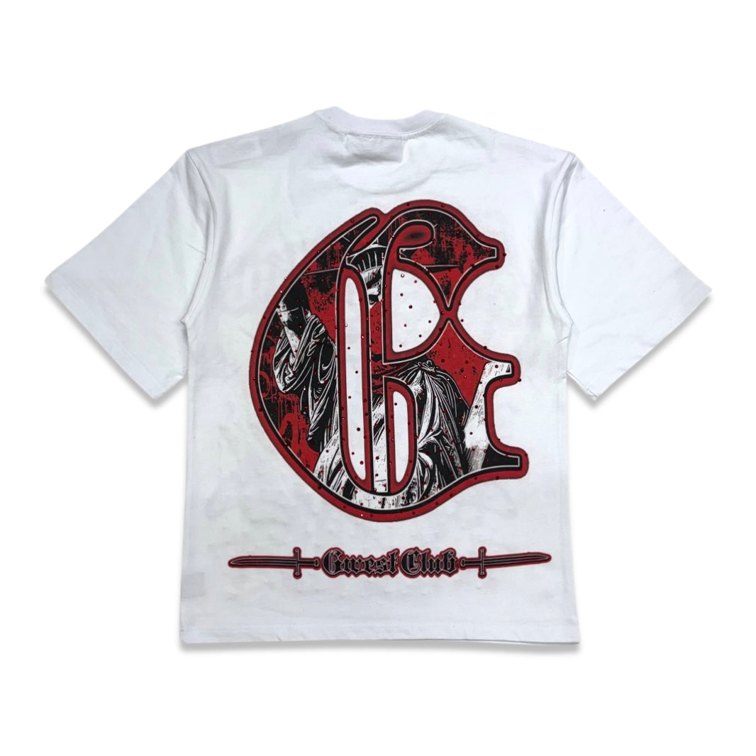 G West Club Liberty Peace Rhinestone Tee White/Red
