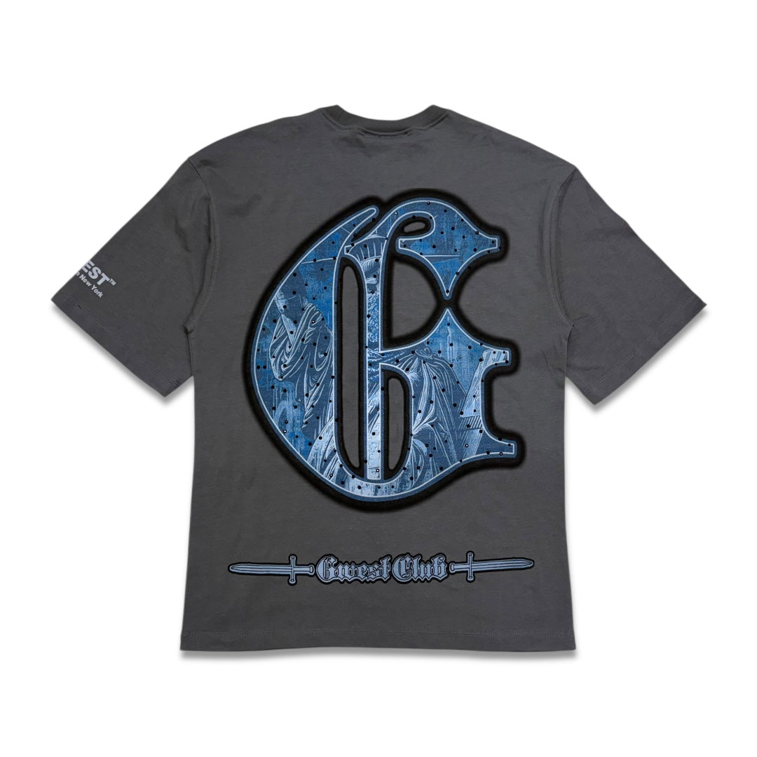 G West Club Liberty Peace Rhinestone Tee Grey/Blue