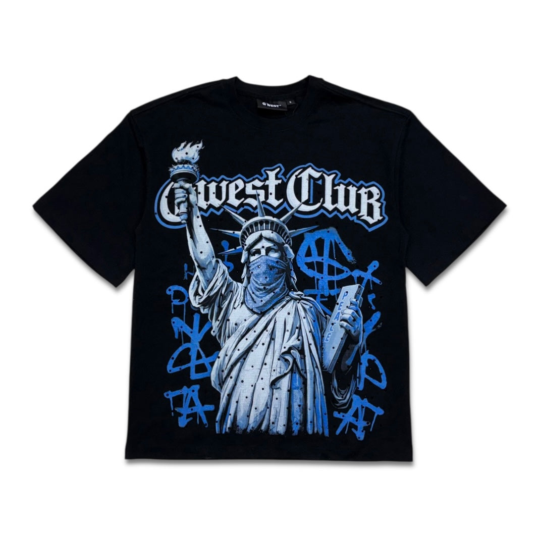 G West Club Liberty Peace Rhinestone Tee Black/Blue