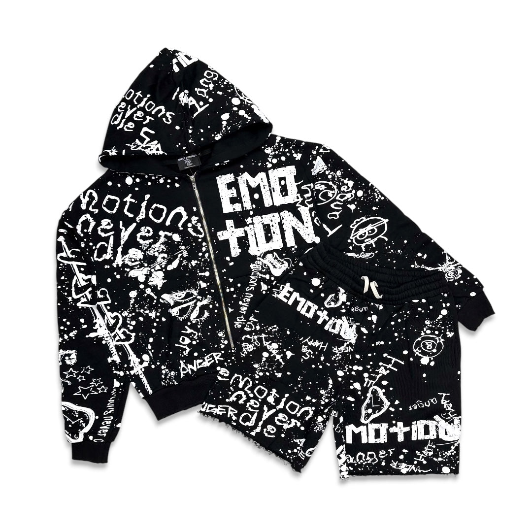 Mixed Emotion Graffiti Short Set Black